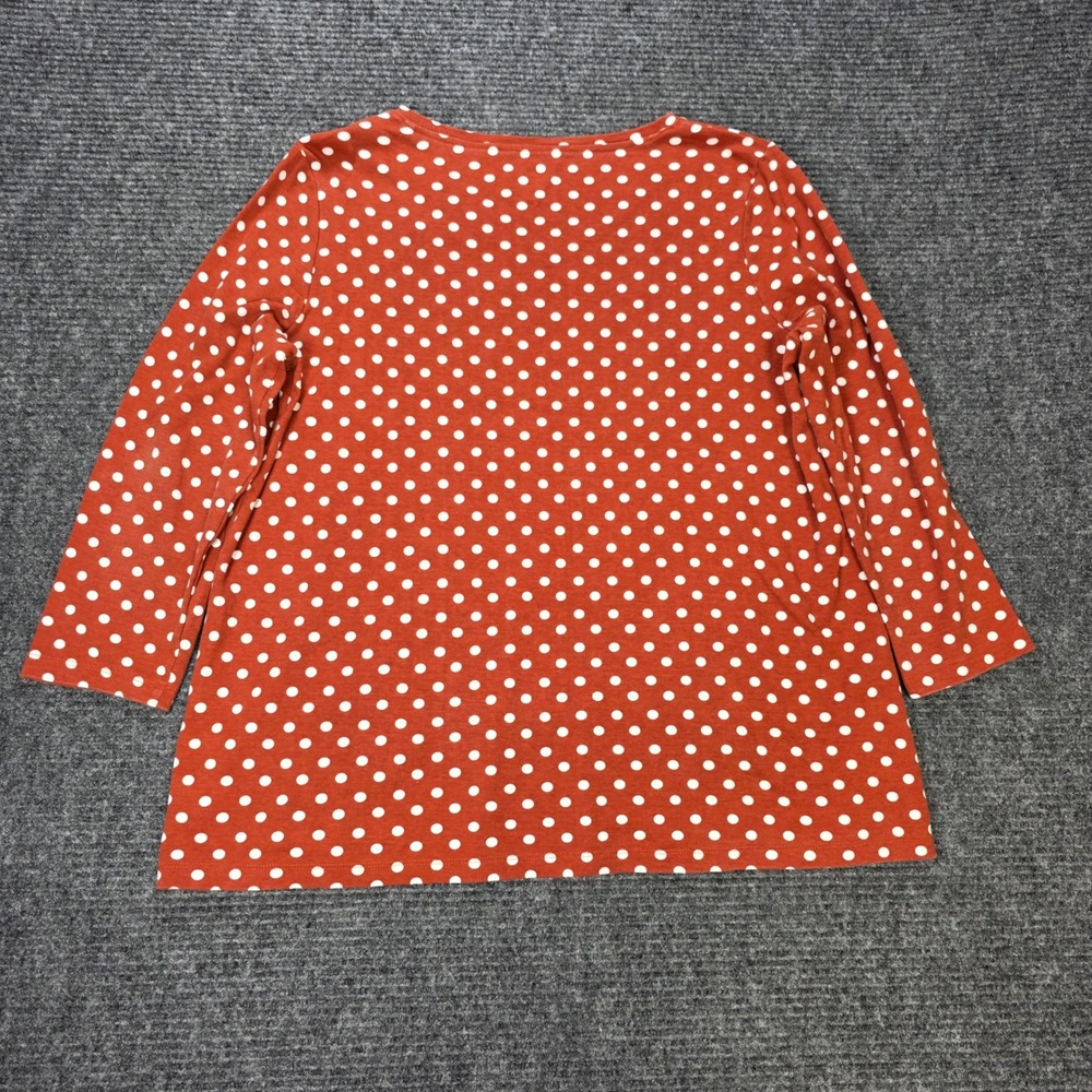 Kim Rogers Polka Dot V-Neck Top Women's Size XL Rust Orange 3/4 Sleeve Cotton - Picture 2 of 7